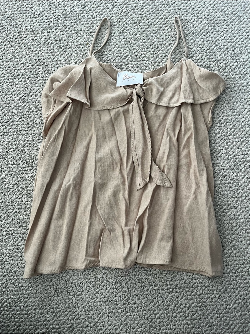 Blush Boutique Beige Tie-Front Spaghetti Strap Top - Women